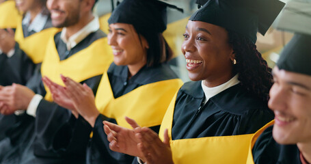 University, applause and people with celebration, graduation and smile with achievement. Happy...