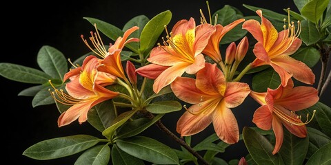 Fototapeta premium azalea flowers vibrant orange petals yellow center