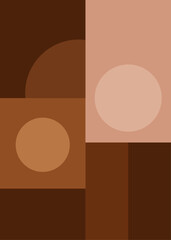 Minimalist abstract art in shades of brown and pink. Geometric shapes, rectangles, circles, squares, poster, decoration, composition, mosaic, background