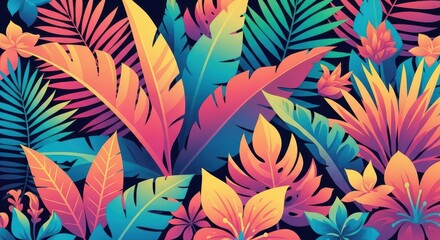 Vibrant Tropical Leaves Flowers