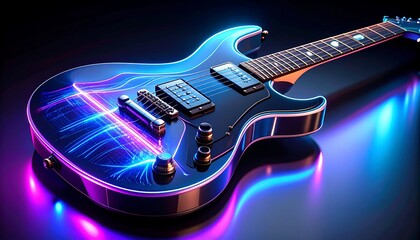 Electric guitar with vibrant neon glow