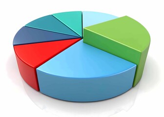 Colorful 3d pie chart with segments on white background
