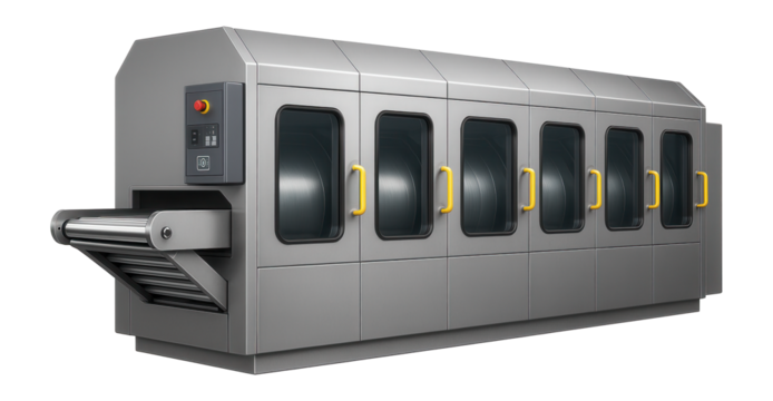 Continuous batch washer with a conveyor system and multiple compartments for large-scale textile operations