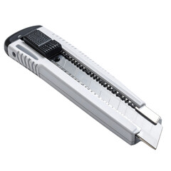 Utility knife box cutter retractable blade cutter for cutting cardboard on transparent background