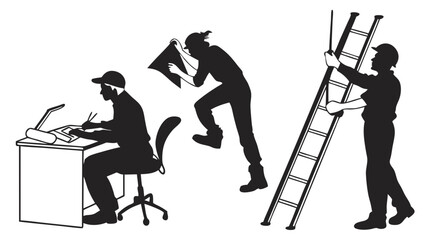 Creative Professionals Collaborating in an Office Setting with a Ladder and