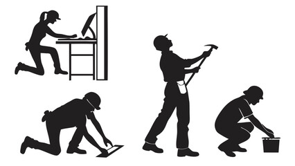 Silhouettes of Workers Engaged in Various Tasks in a Creative Workspace