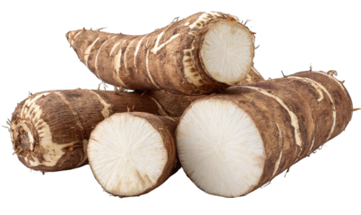 Starchy tuberous roots, cut and whole