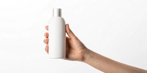 hand holding white bottle minimalist clean modern product