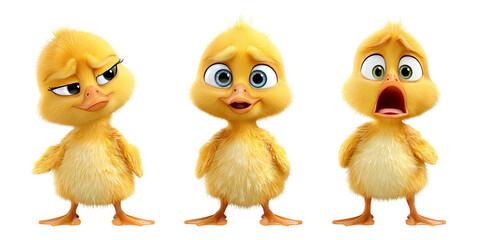 Fototapeta premium Three yellow chicks with different expressions