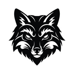 Fototapeta premium A minimalist black and white vector image depicts a fox head, isolated on white background, highlighting its cunning and watchful nature with sharp lines