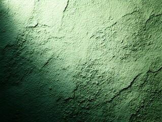 A rough textured green wall is illuminated by a diagonal beam of light creating shadows and highlights.