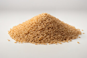 Luxurious Uncooked white, brown and puffed rice isolated on white backdrop