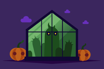 glowing cactus with cobwebs and skulls vector