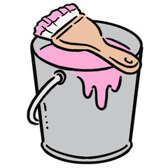 ペンキの入ったバケツと刷毛_ピンク