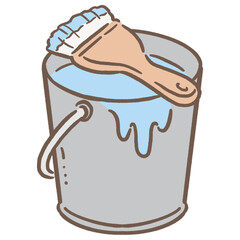 ペンキの入ったバケツと刷毛_水色