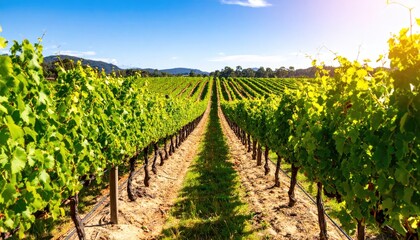 Obraz premium Vineyard rows under a vibrant sky