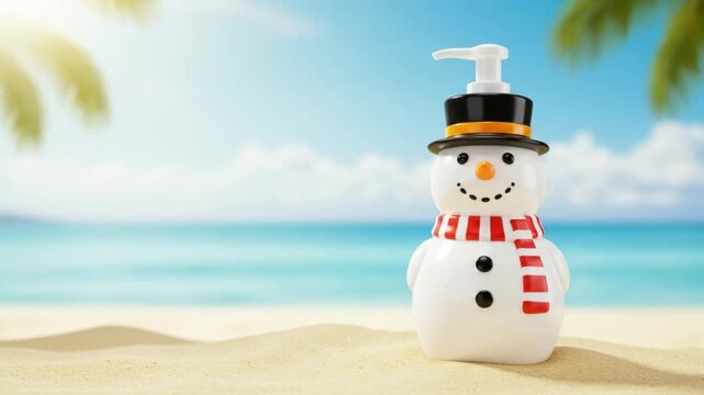 Beach snowman enjoys a sunny vacation