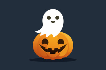 ghost emerging from pumpkin halloween clipart