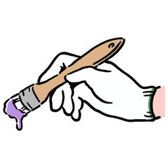 刷毛を持った手_紫