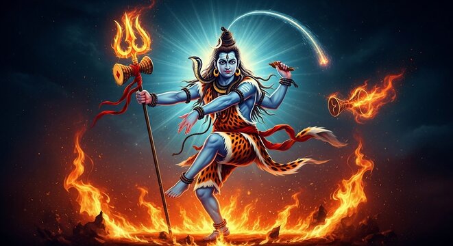 Fiery Dance of Lord Shiva: Hindu Deity in Cosmic Flames