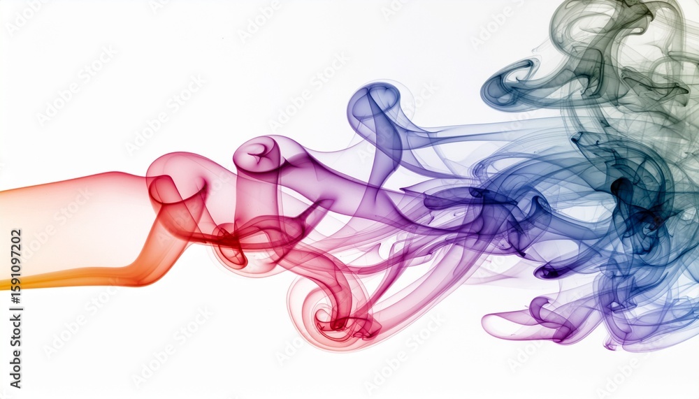 Poster abstract colorful smoke swirls on white background creating a dreamy and ethereal visual perfect for