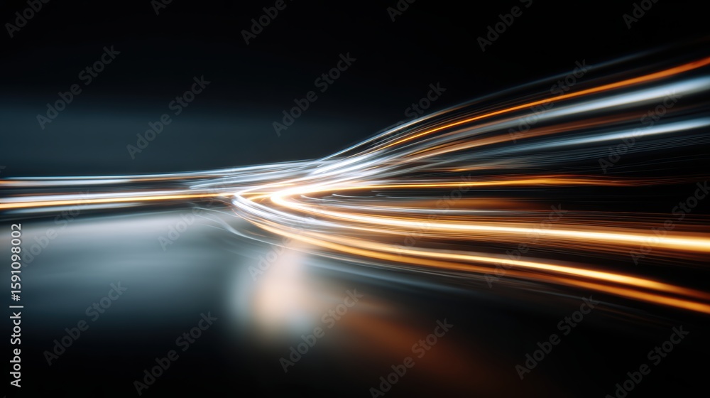 Poster abstract light trails create dynamic patterns against a dark background, symbolizing speed and movem
