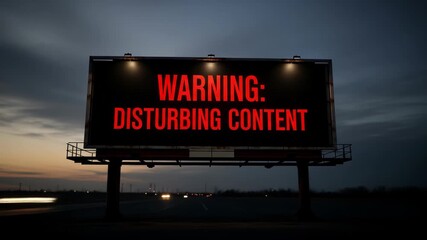 Disturbing Content Warning on Billboard at Dusk