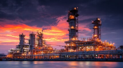 Obraz premium Industrial complex at dusk