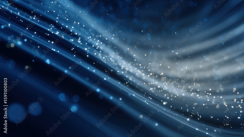 Poster dynamic abstract background with flowing lines and sparkling particles, evoking a sense of motion an
