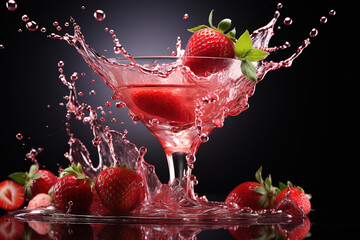 Incredible A strawberry splashing into a glass of water with bubbles in it