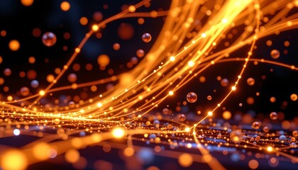 a close up of vibrant orange lights that appear to be in motion against a dark background. the lights are blurred with a bokeh effect, creating an atmosphere of dynamic energy and movement