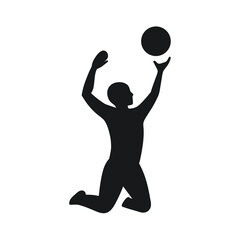 Athletic figure in mid toss motion preparing for a two handed serve