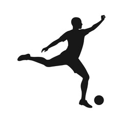 Dynamic soccer player in action striking a penalty kick with powerful leg motion