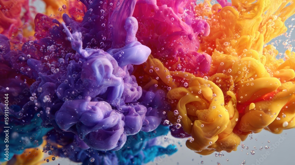 Aufkleber vibrant colored ink swirls in water, showcasing an explosion of hues creating visual art and mesmeri