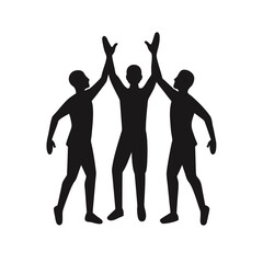 Diverse group of teammates celebrating a successful point with a triumphant high five gesture