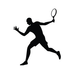 Dynamic black silhouette of a tennis player executing a powerful forehand stroke