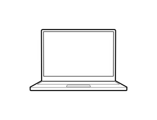 ノートパソコンの線画イラスト　正面