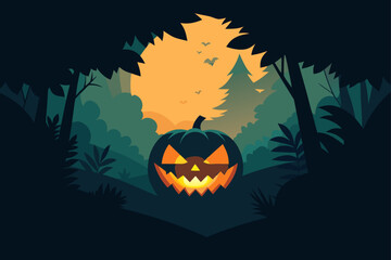 halloween background with pumpkin and bats