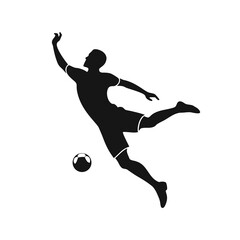 Dynamic soccer player kicking ball in mid air action shot with vibrant colors and clean lines