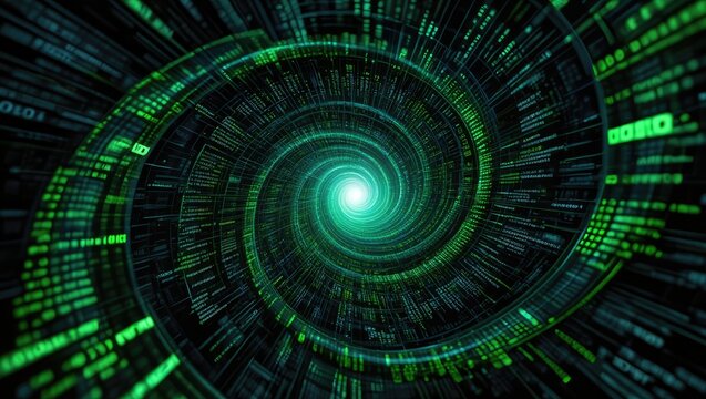 Futuristic green binary code tunnel with digital technology pattern