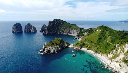 Naklejka premium Coastal landscape with islands and a cove