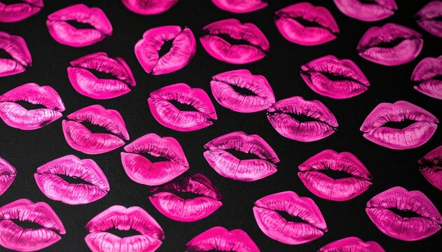 Pink lips print pattern on black - Powered by Adobe