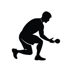 Dynamic black silhouette of a tennis player in a ready stance for sports advertising