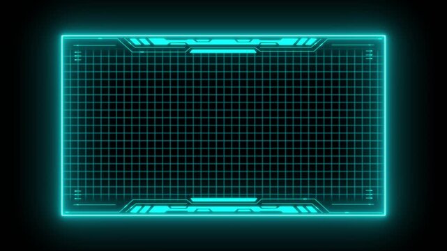 Technology HUD Loop Animation. Frame border HUD element. HUD viewfinder. Futuristic viewfinder of the future. HUD graphics around the edges for use in movies, HUD frame neon animation,