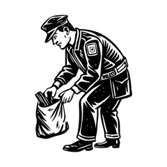 A vintage style illustration showing collecting evidence