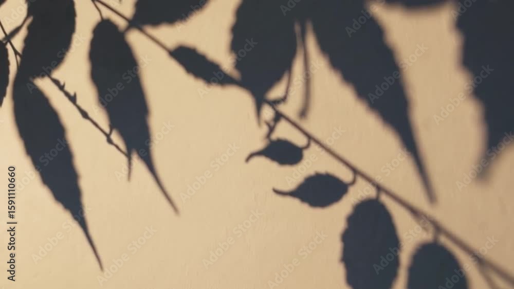 Poster artistic shadows of delicate leaves cast on a wall, creating a serene and minimalist botanical image
