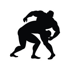 Dynamic black silhouette of a wrestler grappling and dominating an opponent