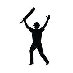 Celebratory cricketer with bat raised in triumph and victory pose