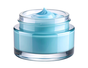 Minimalistic Clear Glass Jar with Light Blue Beauty Cream Isolated on Transparent Background PNG