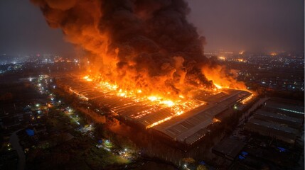 Fototapeta premium Industrial complex fire at night